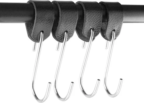 Brute Strength - Leren ronde S-haak hangers - Zwart - 6 stuks - 12,5 x 2,5 cm - Zwart zilver - Leer thumbnail 7