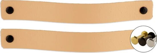 Leren handgrepen - Naturel - 2 stuks - 20,0 x 2,5 cm - incl. 3 kleuren schroeven - Handgrepen leer - Leren meubelgreep - Afbeelding 1