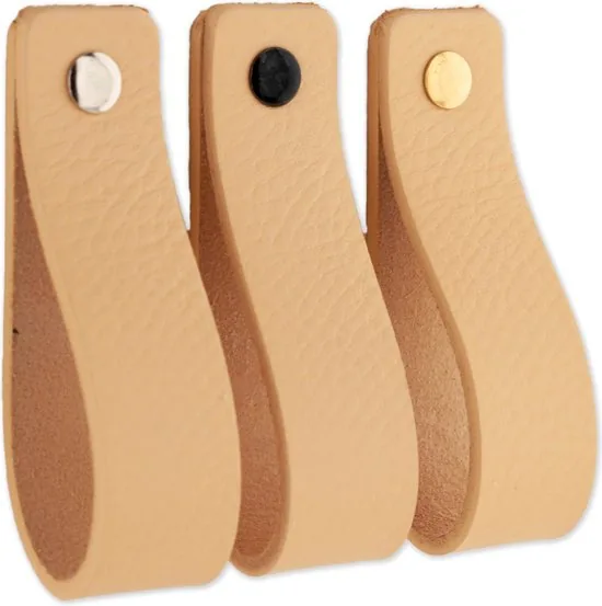 Leren handgrepen - Naturel - 2 stuks - 20,0 x 2,5 cm - incl. 3 kleuren schroeven - Handgrepen leer - Leren meubelgreep thumbnail 7