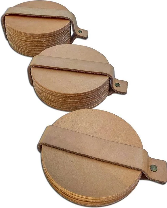Brute Strength - Onderzetters voor glazen - Leer - Naturel - Rond - 14 stuks - Leren onderzetters thumbnail 4