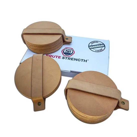 Brute Strength - Onderzetters voor glazen - Leer - Naturel - Rond - 14 stuks - Leren onderzetters thumbnail 5