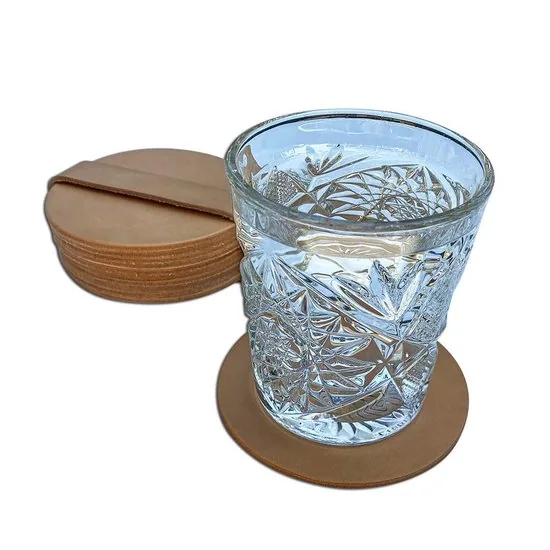 Brute Strength - Onderzetters voor glazen - Leer - Naturel - Rond - 14 stuks - Leren onderzetters thumbnail 7