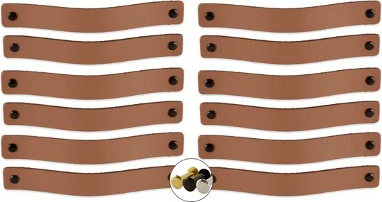 Leren handgrepen - Taupe - 12 stuks - 20,0 x 2,5 cm - incl. 3 kleuren schroeven - Handgrepen leer - Leren meubelgreep - Afbeelding 1