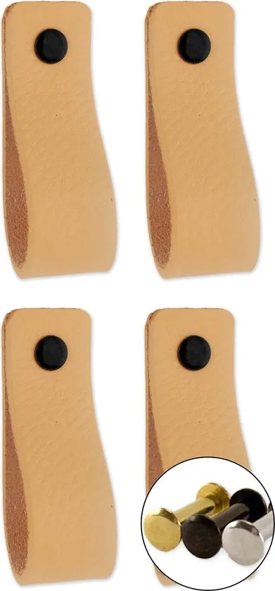 Leren handgrepen - Naturel - 4 stuks - 16,5 x 2,5 cm - incl. 3 kleuren schroeven - Afbeelding 1