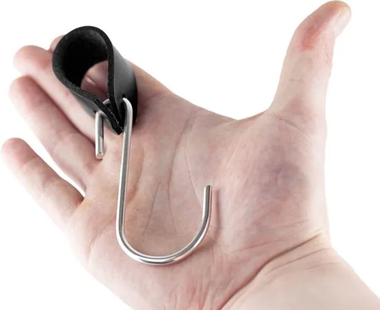 Brute Strength - Leren ronde S-haak hangers - Zwart - 12 stuks - 12,5 x 2,5 cm - Zwart zilver - Leer thumbnail 3