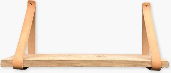 Leren plankdragers - Naturel - 2 stuks - Echt lederen planken dragers - Wandplank industrieel - Legplankdrager - Schapdrager thumbnail 3