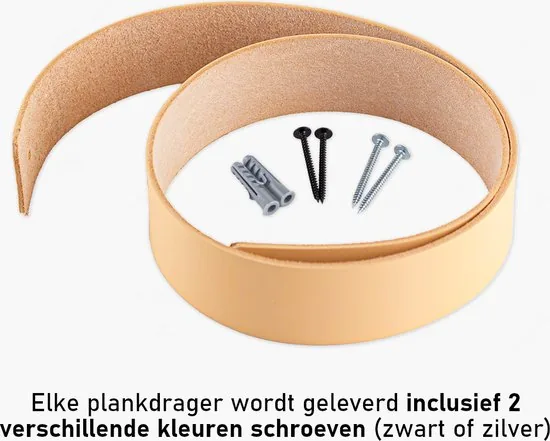 Leren plankdragers - Naturel - 2 stuks - Echt lederen planken dragers - Wandplank industrieel - Legplankdrager - Schapdrager thumbnail 4