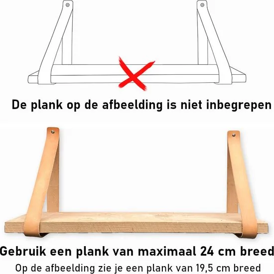 Leren plankdragers - Naturel - 2 stuks - Echt lederen planken dragers - Wandplank industrieel - Legplankdrager - Schapdrager thumbnail 6