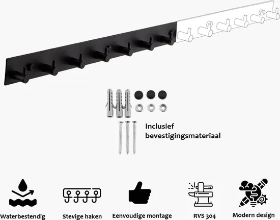 Brute Strength - RVS Kapstok 13 - haaks - 88 cm - Mat Zwart - Wandkapstok - Hangende Design Muurkapstok thumbnail 4
