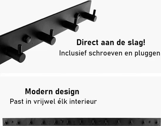 Brute Strength - RVS Kapstok 13 - haaks - 88 cm - Mat Zwart - Wandkapstok - Hangende Design Muurkapstok thumbnail 6