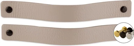 Leren handgrepen - Licht Grijs - 2 stuks - 20 x 2,5 cm - incl. 3 kleuren schroeven per grijze leren handgreep - Handgrepen leer - Leren meubelgreep - Afbeelding 1