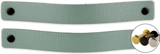 Leren handgrepen - Vaalgroen - 2 stuks - 20,0 x 2,5 cm - incl. 3 kleuren schroeven - Handgrepen leer - Leren meubelgreep - Afbeelding 1