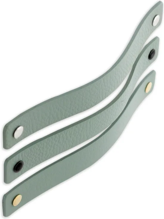Leren handgrepen - Vaalgroen - 2 stuks - 20,0 x 2,5 cm - incl. 3 kleuren schroeven - Handgrepen leer - Leren meubelgreep thumbnail 6