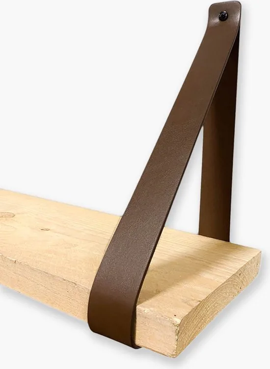 Leren plankdragers - Bruin - 4 stuks - PU lederen planken dragers - Kunstleer plank dragers - Wandplank industrieel - Legplankdrager thumbnail 2