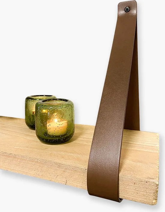 Leren plankdragers - Bruin - 4 stuks - PU lederen planken dragers - Kunstleer plank dragers - Wandplank industrieel - Legplankdrager thumbnail 3