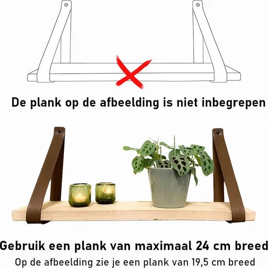 Leren plankdragers - Bruin - 4 stuks - PU lederen planken dragers - Kunstleer plank dragers - Wandplank industrieel - Legplankdrager thumbnail 7