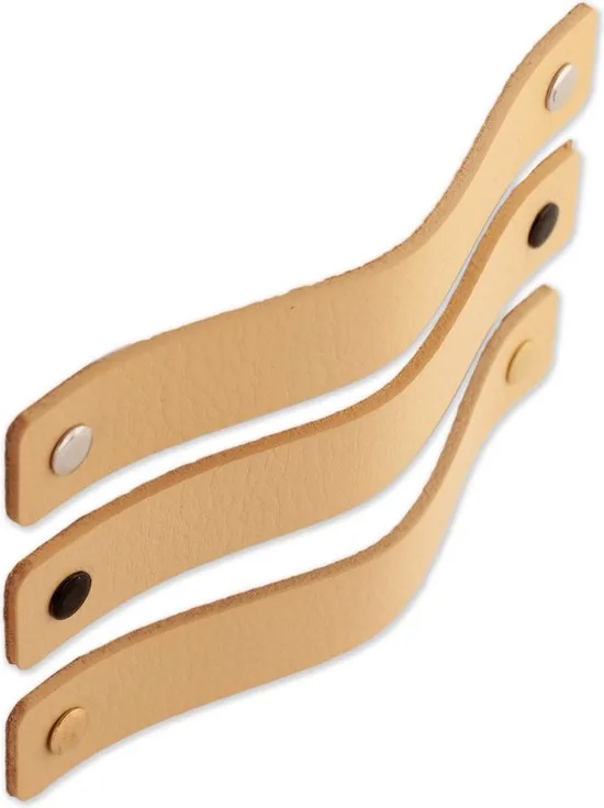 Leren handgrepen - Naturel - 12 stuks - 16,5 x 2,5 cm - incl. 3 kleuren schroeven - Handgrepen leer - Leren meubelgreep thumbnail 5