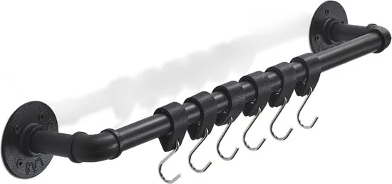 Brute Strength - Steigerbuis Kapstok - Wandkapstok - Kapstokhaak - Handdoekhaak - incl. 6 leren bandjes met S-haken - 58 cm - zwart thumbnail 5
