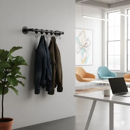 Brute Strength - Steigerbuis Kapstok - Wandkapstok - Kapstokhaak - Handdoekhaak - incl. 6 leren bandjes met S-haken - 58 cm - zwart thumbnail 8