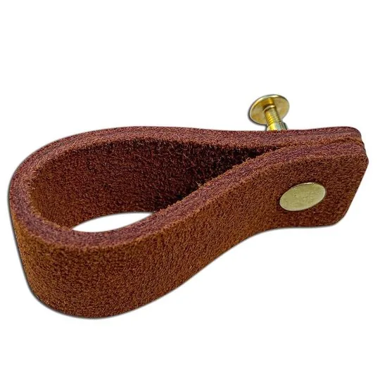 Leren handgrepen van zacht suede - Cognac - 12 stuks - 16,5 x 2,5 cm - incl. 3 kleuren schroeven - Handgrepen leer - Leren meubelgreep thumbnail 4