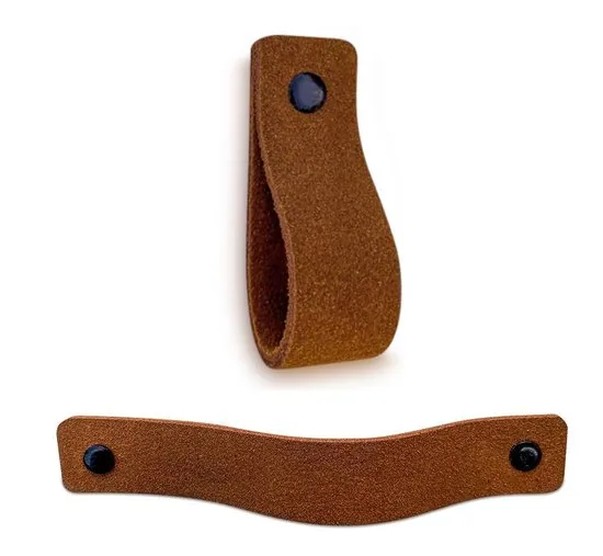 Leren handgrepen van zacht suede - Cognac - 12 stuks - 16,5 x 2,5 cm - incl. 3 kleuren schroeven - Handgrepen leer - Leren meubelgreep thumbnail 6