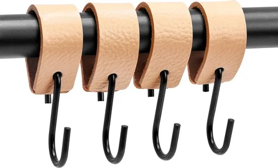 Brute Strength - Leren S-haak hangers - Naturel - 24 stuks - 12,5 x 2,5 cm - Zwart zilver - Leer thumbnail 7
