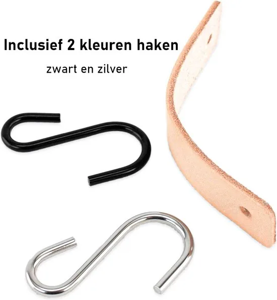 Brute Strength - Leren S-haak hangers - Naturel - 24 stuks - 12,5 x 2,5 cm - Zwart zilver - Leer thumbnail 8