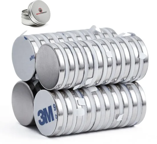 Brute Strength - Super sterke zelfklevende 3M magneten - Rond - 20 x 3 mm - 40 Stuks - Kleef Magneten - Neodymium magneet sterk - Afbeelding 1