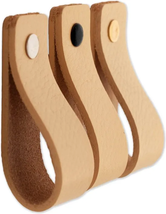 Leren handgrepen - Naturel - 2 stuks - 16,5 x 2,5 cm - incl. 3 kleuren schroeven - Handgrepen leer - Leren meubelgreep thumbnail 3