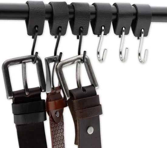 Brute Strength - Leren S-haak hangers - Antraciet - 4 stuks - 12,5 x 2,5 cm - Zwart zilver - Leer thumbnail 5