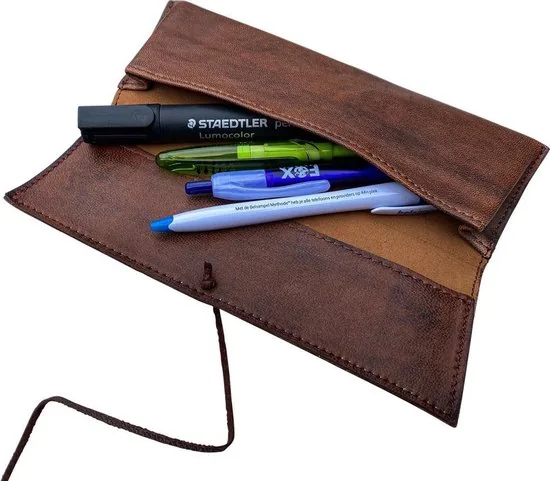 Etui van leer - Cognac - Leren etui - Te gebruiken als brillenkoker - Afbeelding 1