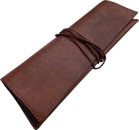 Etui van leer - Cognac - Leren etui - Te gebruiken als brillenkoker thumbnail 2