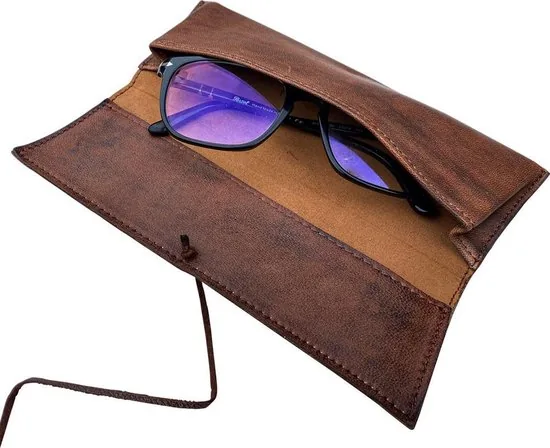 Etui van leer - Cognac - Leren etui - Te gebruiken als brillenkoker thumbnail 3