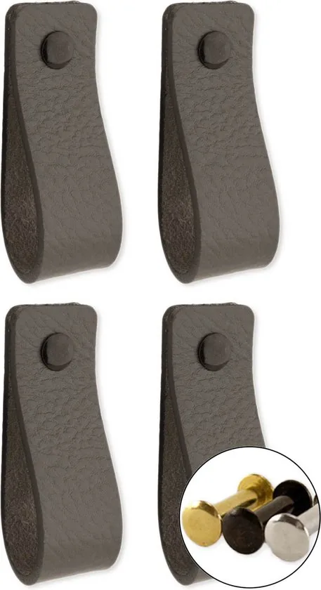 Leren handgrepen - Grijs - 4 stuks - 16,5 x 2,5 cm - Grijze handgrepen leer - Leren meubelgreep - Leren handvaten kast - Afbeelding 1