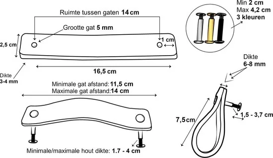 Leren handgrepen - Grijs - 4 stuks - 16,5 x 2,5 cm - Grijze handgrepen leer - Leren meubelgreep - Leren handvaten kast thumbnail 3
