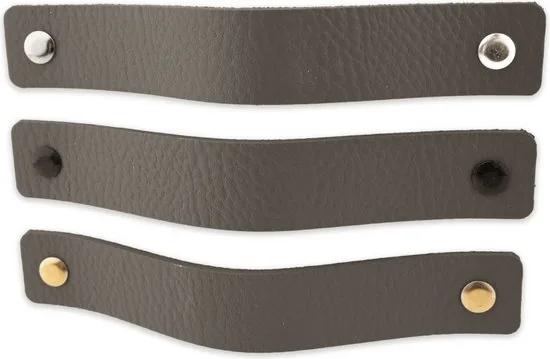 Leren handgrepen - Grijs - 4 stuks - 16,5 x 2,5 cm - Grijze handgrepen leer - Leren meubelgreep - Leren handvaten kast thumbnail 4