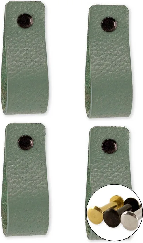 Leren handgrepen - Vaalgroen - 4 stuks - 16,5 x 2,5 cm - incl. 3 kleuren schroeven voor de leren handgreep - Handgrepen leer - Leren meubelgreep - Afbeelding 1