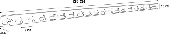 Brute Strength - RVS Lange Kapstok 19 - haaks - 130 cm - Mat Zwart - Wandkapstok - Hangende Design Muurkapstok thumbnail 5