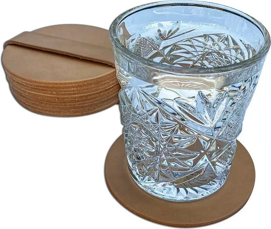 Brute Strength - Onderzetters voor glazen - Leer - Naturel - Rond - 6 stuks - Leren onderzetters thumbnail 4