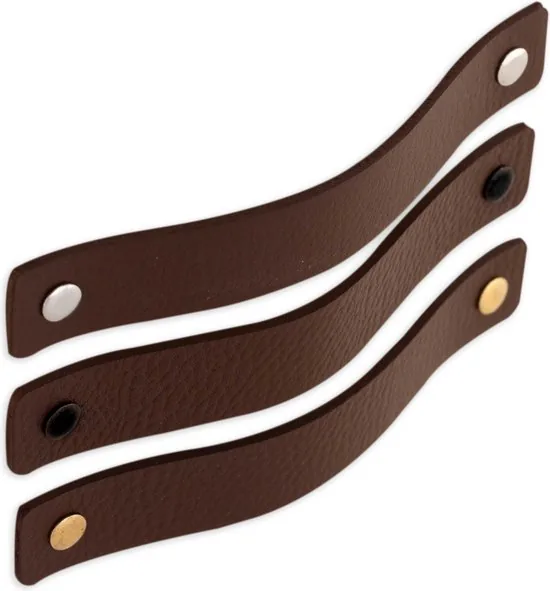 Leren handgrepen - Bruin - 6 stuks - 16,5 x 2,5 cm - incl. 3 kleuren schroeven - Handgrepen leer - Leren meubelgreep thumbnail 6