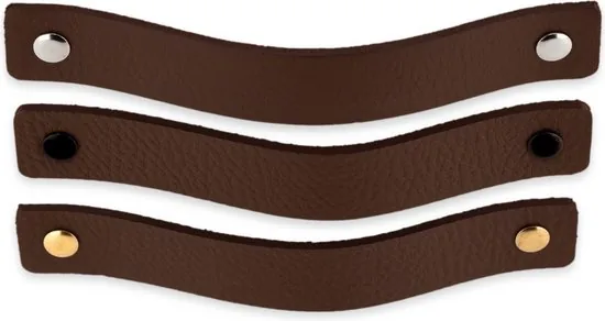 Leren handgrepen - Bruin - 6 stuks - 16,5 x 2,5 cm - incl. 3 kleuren schroeven - Handgrepen leer - Leren meubelgreep thumbnail 8