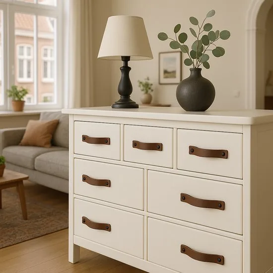 Leren handgrepen - Bruin - 6 stuks - 16,5 x 2,5 cm - incl. 3 kleuren schroeven - Handgrepen leer - Leren meubelgreep thumbnail 11