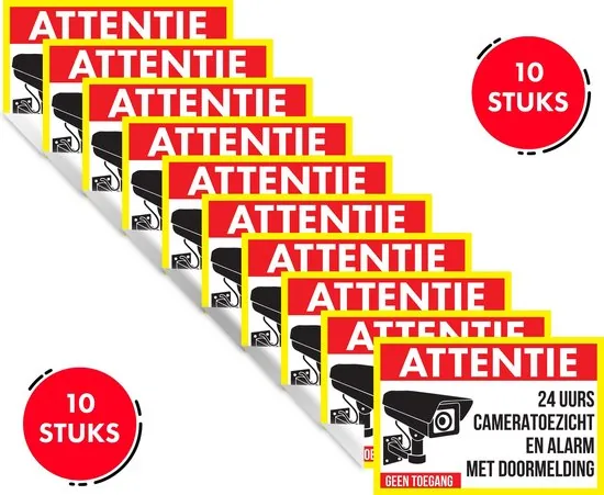 Brute Strength - Camerabewaking - Cameratoezicht sticker set - 20 cm - 10 stuks - Afbeelding 1