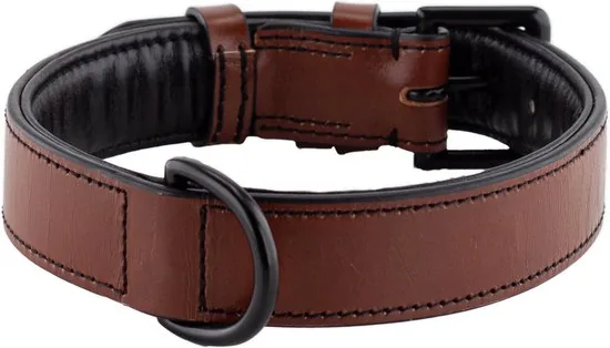 Brute Strength - Luxe leren halsband hond - Bruin met zwarte stiksels - XL - (56 - 63) x 3,5 cm thumbnail 5