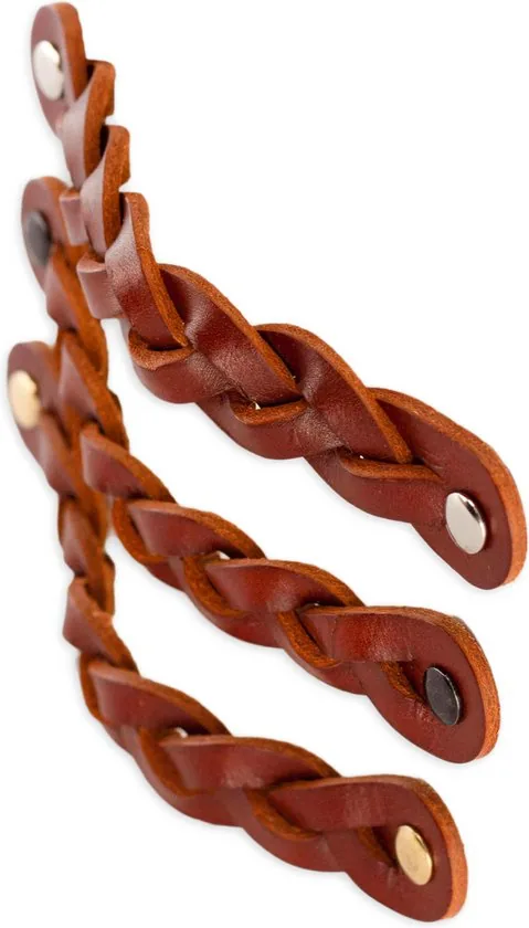 Leren handgrepen - Cognac - 4 stuks - Gevlochten - 16,5 x 2,5 cm - incl. 3 kleuren schroeven thumbnail 4