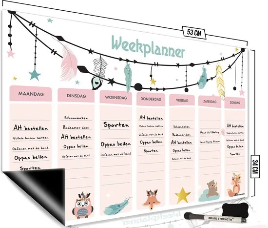 Brute Strength - Magnetisch Weekplanner whiteboard (30) - 53 x 34 cm - Planbord - Familieplanner - Gezinsplanner - To Do Planner - Afbeelding 1