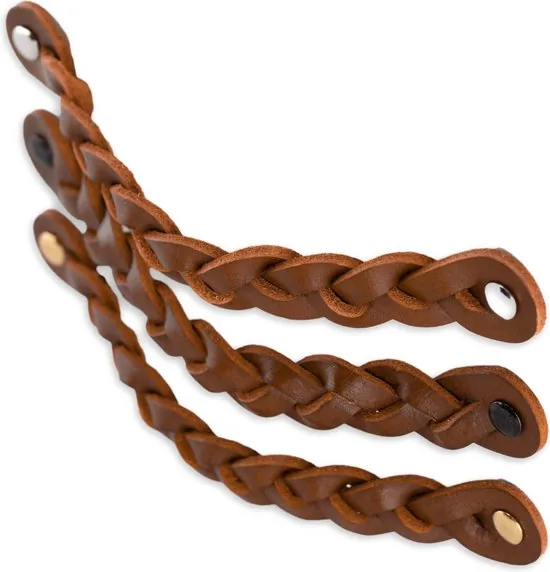 Leren handgrepen - Cognac - 4 stuks - Gevlochten - 20 x 2,5 cm - incl. 3 kleuren schroeven - Handgrepen leer thumbnail 6