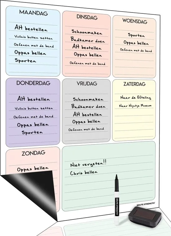 Brute Strength - Magnetisch Weekplanner whiteboard (21) - A3 - Planbord - Familieplanner - Gezinsplanner - To Do Planner - Afbeelding 1