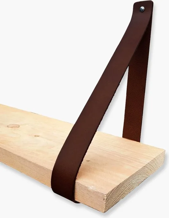 Leren plankdragers - Bruin - 2 stuks - Echt leer - Bruine plankendragers - Wandplank industrieel - Legplankdrager thumbnail 3