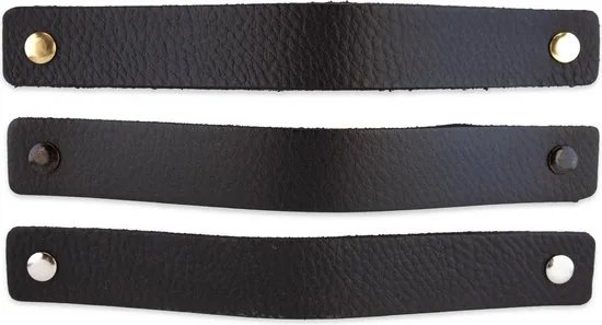 Leren handgrepen - Zwart - 6 stuks - 20,0 x 2,5 cm - Handgreep zwart - Handgrepen leer - Leren meubelgreep thumbnail 6